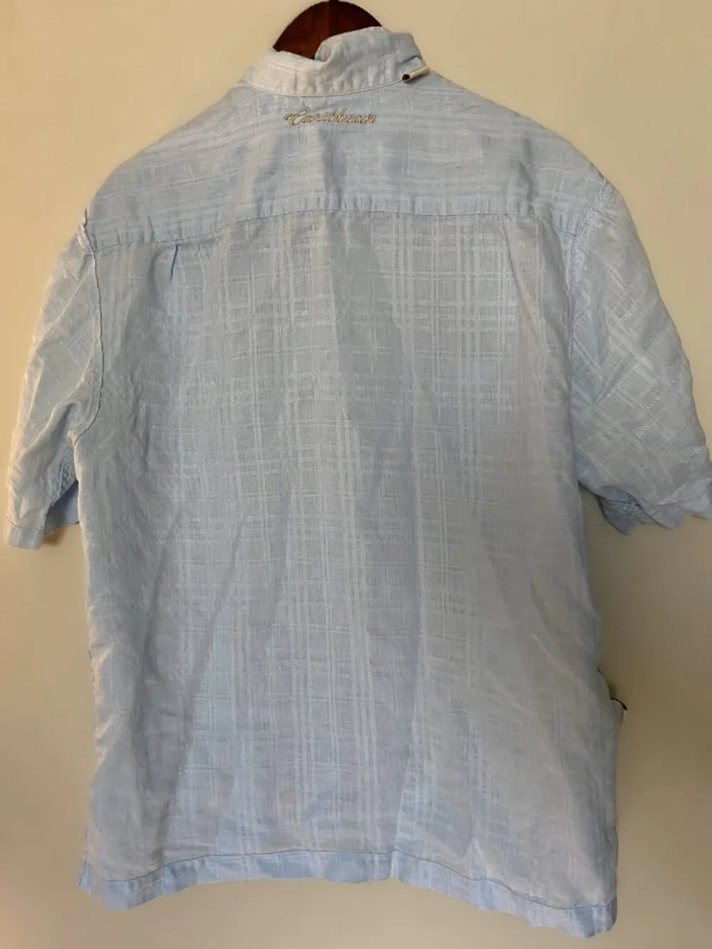 CARRIBEAN beachy men’s button up linen/cotton blend L blue